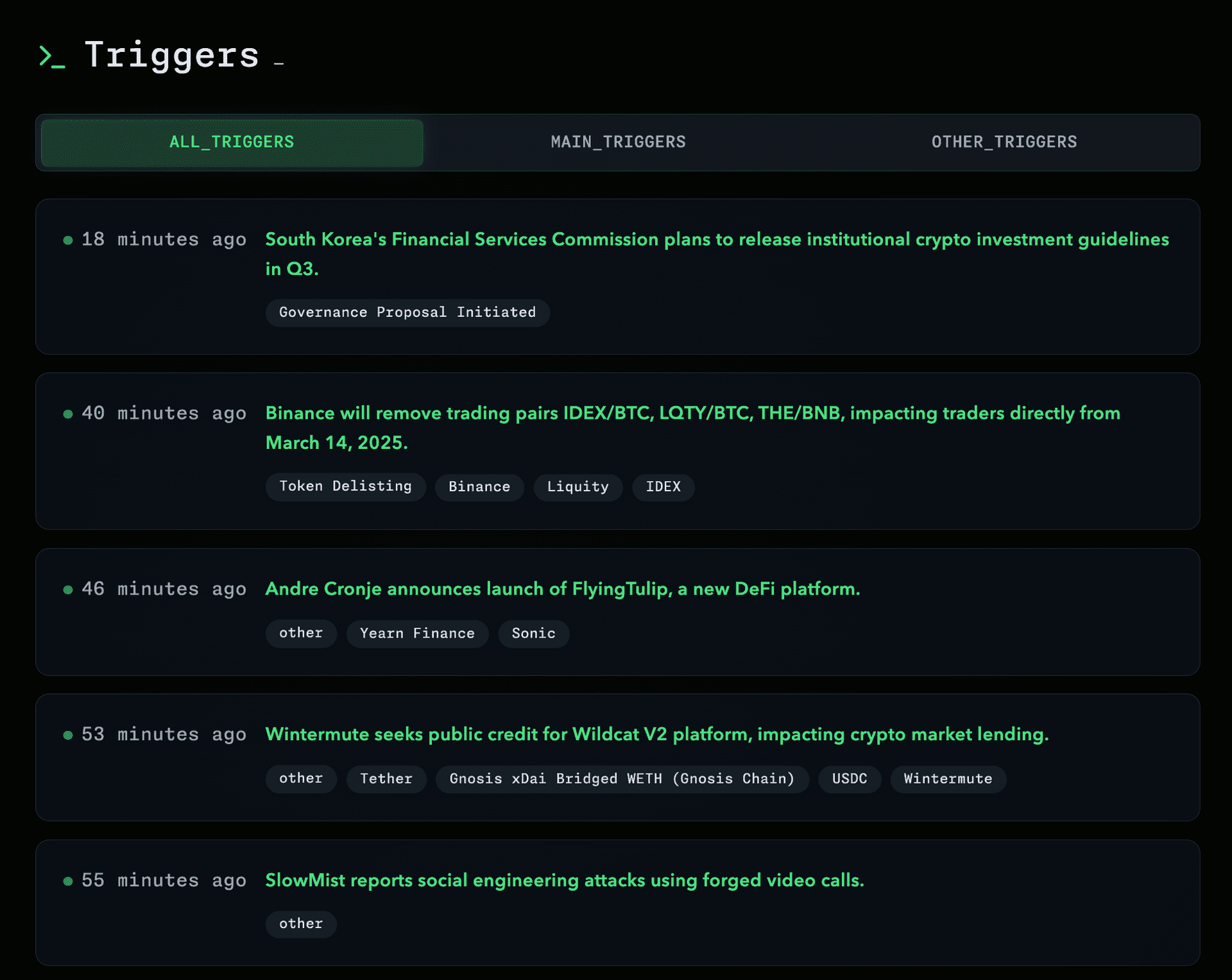 Triggers Interface